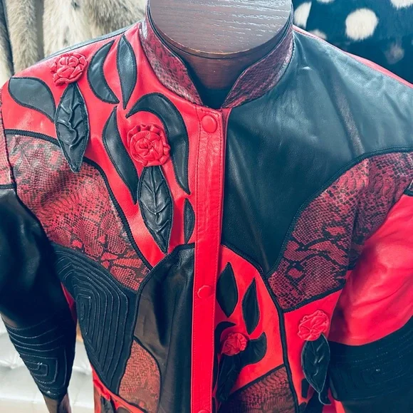 Leather 9000 Vintage 80s Rounded Collar Patchwork Buttery Soft Leather Jacket - Picture 6 of 10